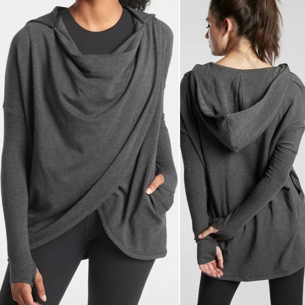 Athleta Purana gray oversized hooded wrap sweatshirt